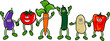 Funny vegetables holding hands