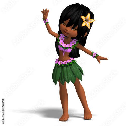 Cartoon Girl on Photo  Very Cute Hawaiin Cartoon Girl Is Dancing For You  3d Rendering