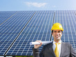 businessman and solar panels