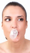teenager blowing bubble gum