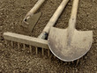 gardening tools on the ground