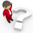 Illustration: businessman scratching hair. confused by big question mark. businessman scratching hair. confused by big question mark.