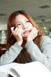 asian girl studying in library