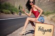Beautiful woman hitching a ride to Hollywood