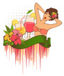Beautiful pin-up girl with cocktail in retro style