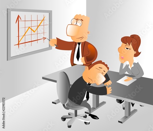 Illustration: businessman doing a dull presentation businessman doing a dull presentation