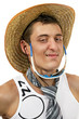 Young man wearing a hat with tie in sunglasses