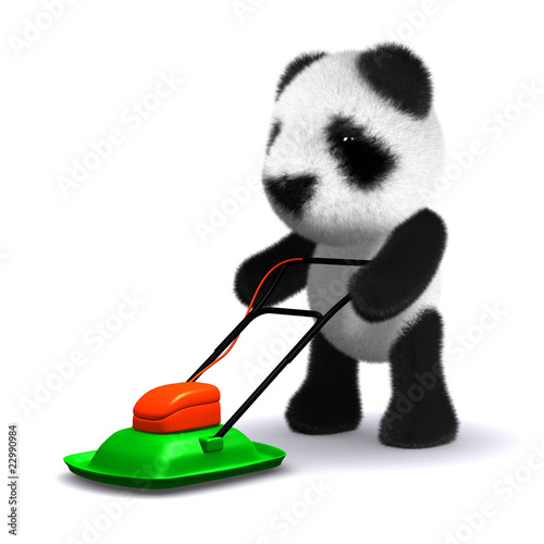Illustration: 3d Panda teddy with his mower 3d Panda teddy with his mower