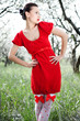 beautiful model in red dress
