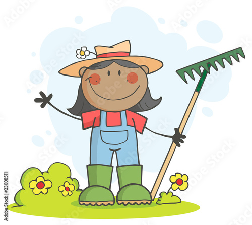 Black Farmer Girl Waving And cartoon girl farmer. Black Farmer Girl Waving And