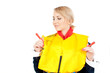 stewardess in a life jacket