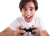 Handsome man, playing with gamepad