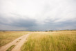 Stormy skies over farm land