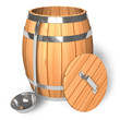 Opened wooden barrel with scoop Opened wooden barrel with scoop