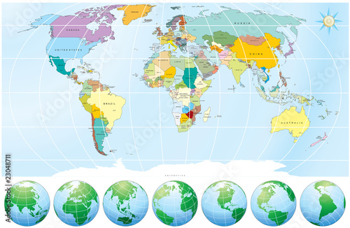 Vector: World map with country and capitals names World map with country and capitals names