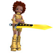 female fantasy manga knight as a cartoon guard. 3D rendering wit