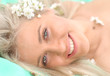 happy woman smile and spring flowers