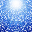 Stars coming down on rays of light. Vector.