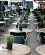 Outdoor cafe  tables empty