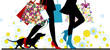 Woman sexy legs with bags. Shopping.