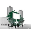 Publicity board in the street with business people.Vector