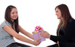 girl gives to the woman a gift.