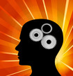 Gear symbol in the head of a thinking silhouette woman concept