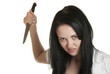 Aggressive woman with sharp knife