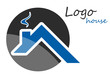 Logo maison toit bleu gris