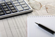 Calculator, notepad and pen