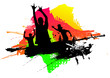 Happy people in a colored abstract background