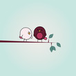 card illustration of two funny cartoon birds on a branch card illustration of two funny cartoon birds on a branch