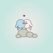 card illustration of two funny cartoon love birds on stones card illustration of two funny cartoon love birds on stones