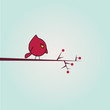 Simple card illustration of funny cartoon bird on branch Simple card illustration of funny cartoon bird on branch
