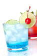 Two cocktails with lime slice and maraschino Two cocktails with lime slice and maraschino