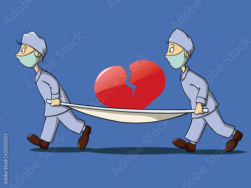Vector: Medics in uniform carry the stretcher with heart Medics in uniform carry the stretcher with heart