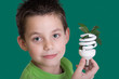 Kid with energy saving bulb