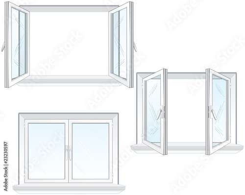 Vektor: Opened and closed plastic window Opened and closed plastic window