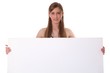 Frau mit Werbeschild Frau mit Werbeschild