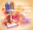 Vector Classic Microphone, watercolor background & notes Vector Classic Microphone, watercolor background & notes