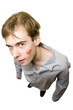 Young man with kiss trace on his cheek
