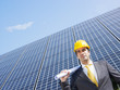 businessman and solar panels