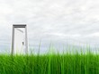 High resolution 3D white door opened in grass to the sky High resolution 3D white door opened in grass to the sky