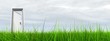 High resolution 3D white door opened in grass to the sky High resolution 3D white door opened in grass to the sky