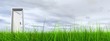 High resolution 3D white door opened in grass to the sky High resolution 3D white door opened in grass to the sky