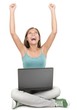Laptop woman winning with success