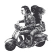 Girl and a guy on a scooter
