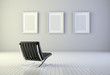Interior with three blank frames and armchair Interior with three blank frames and armchair