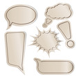 Comic bubbles on paper stickers with curled edge.