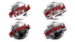 Four versions of rotating globe w/news banner w/alpha matte